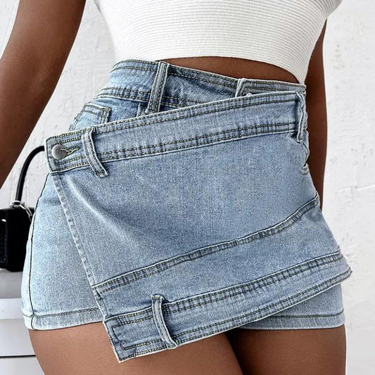 A-LINE HIGH WAIST IRREGULAR DENIM SKORT