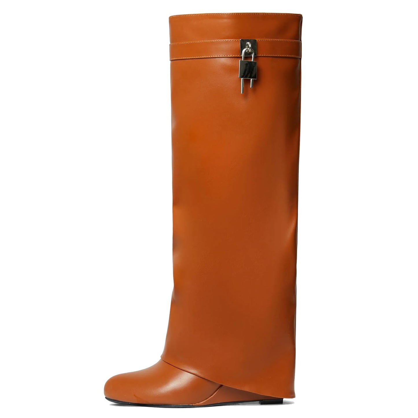 FOLD OVER BOOTS WIDE CALF-WEDGE HEEL KNEE HIGH BOOTS