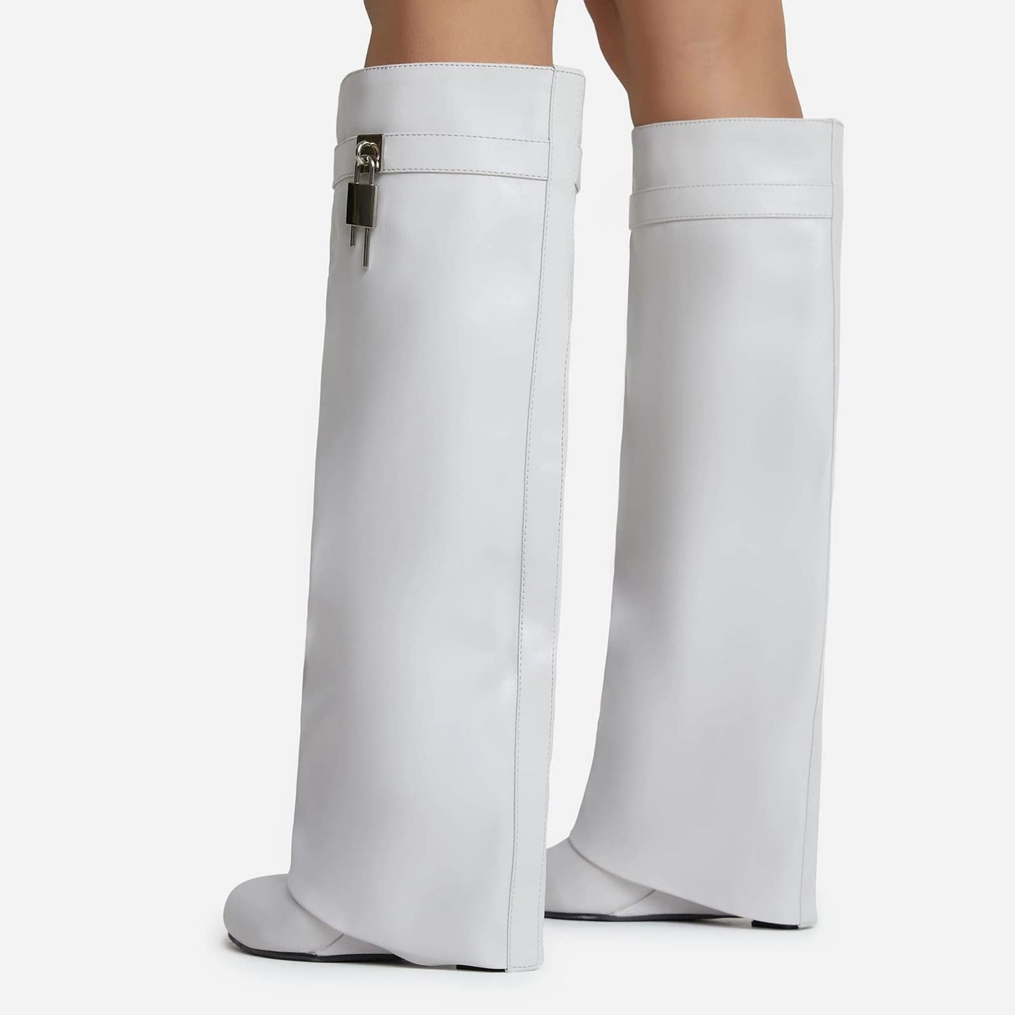 FOLD OVER BOOTS WIDE CALF-WEDGE HEEL KNEE HIGH BOOTS