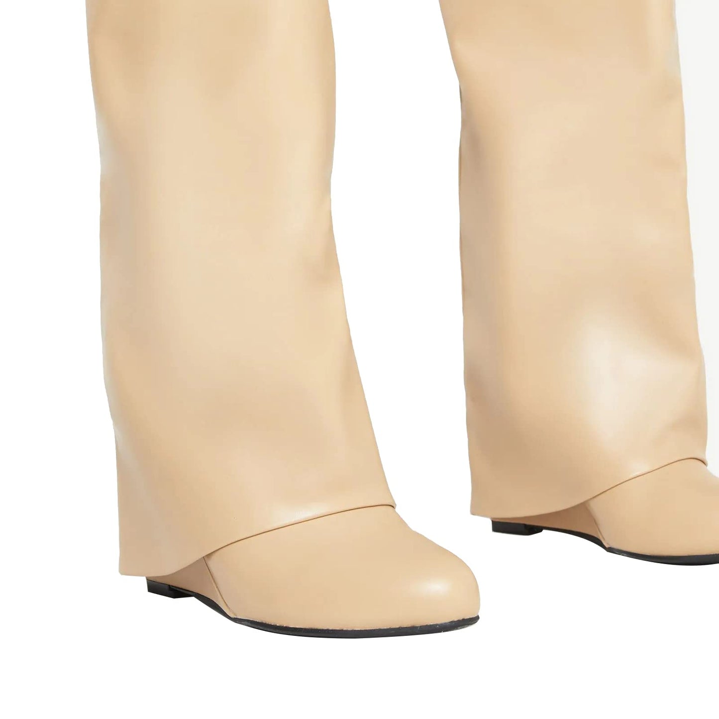 FOLD OVER BOOTS WIDE CALF-WEDGE HEEL KNEE HIGH BOOTS