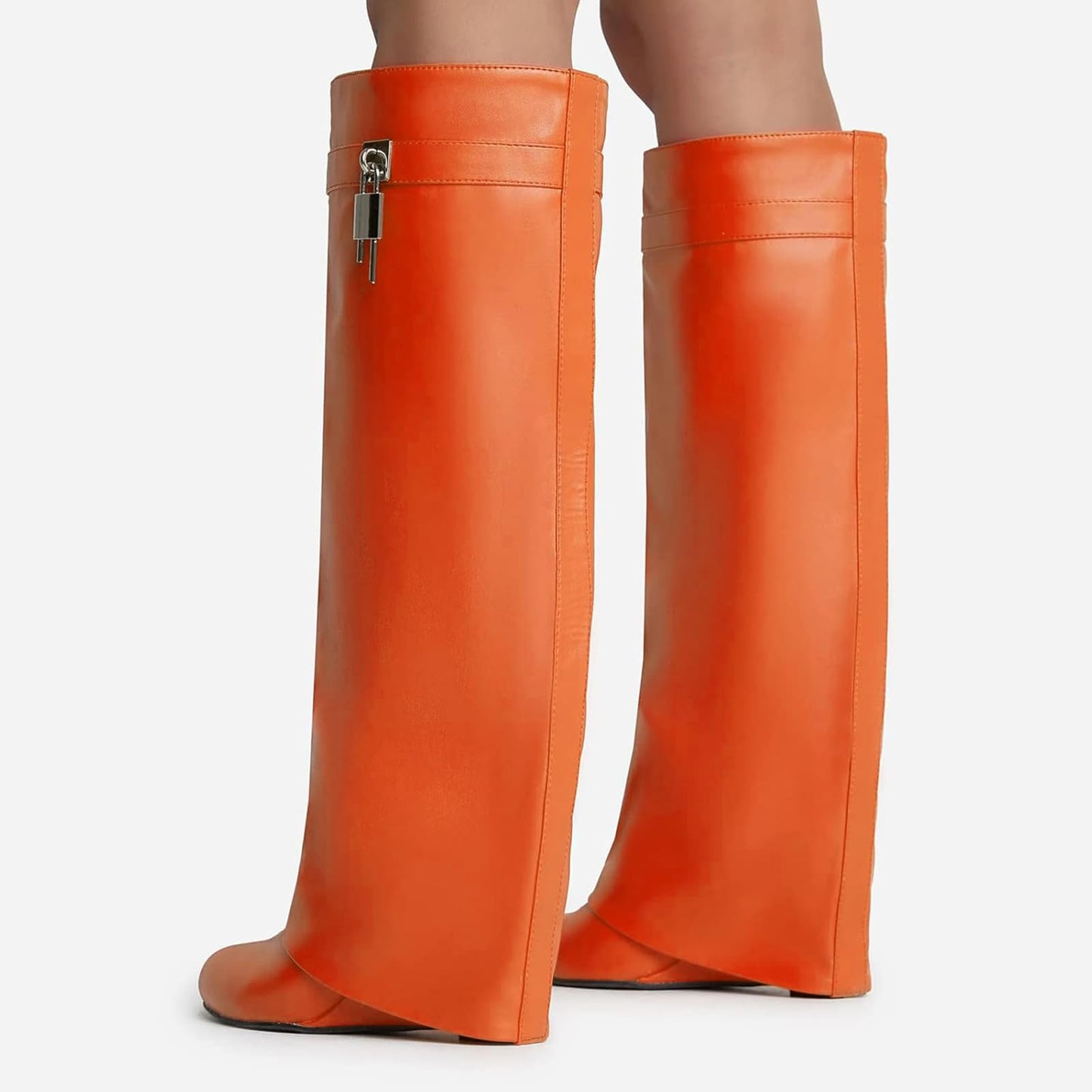 FOLD OVER BOOTS WIDE CALF-WEDGE HEEL KNEE HIGH BOOTS