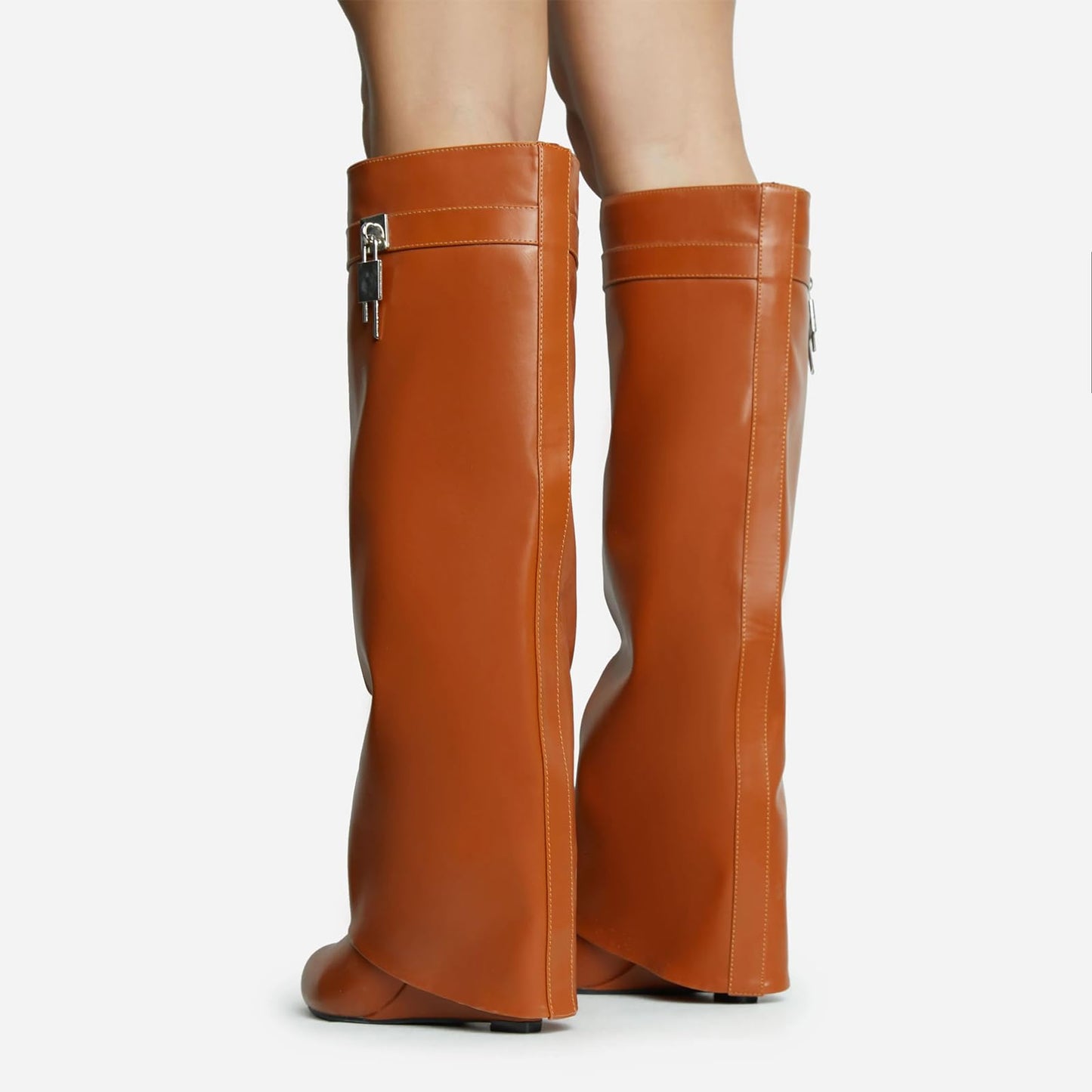 FOLD OVER BOOTS WIDE CALF-WEDGE HEEL KNEE HIGH BOOTS