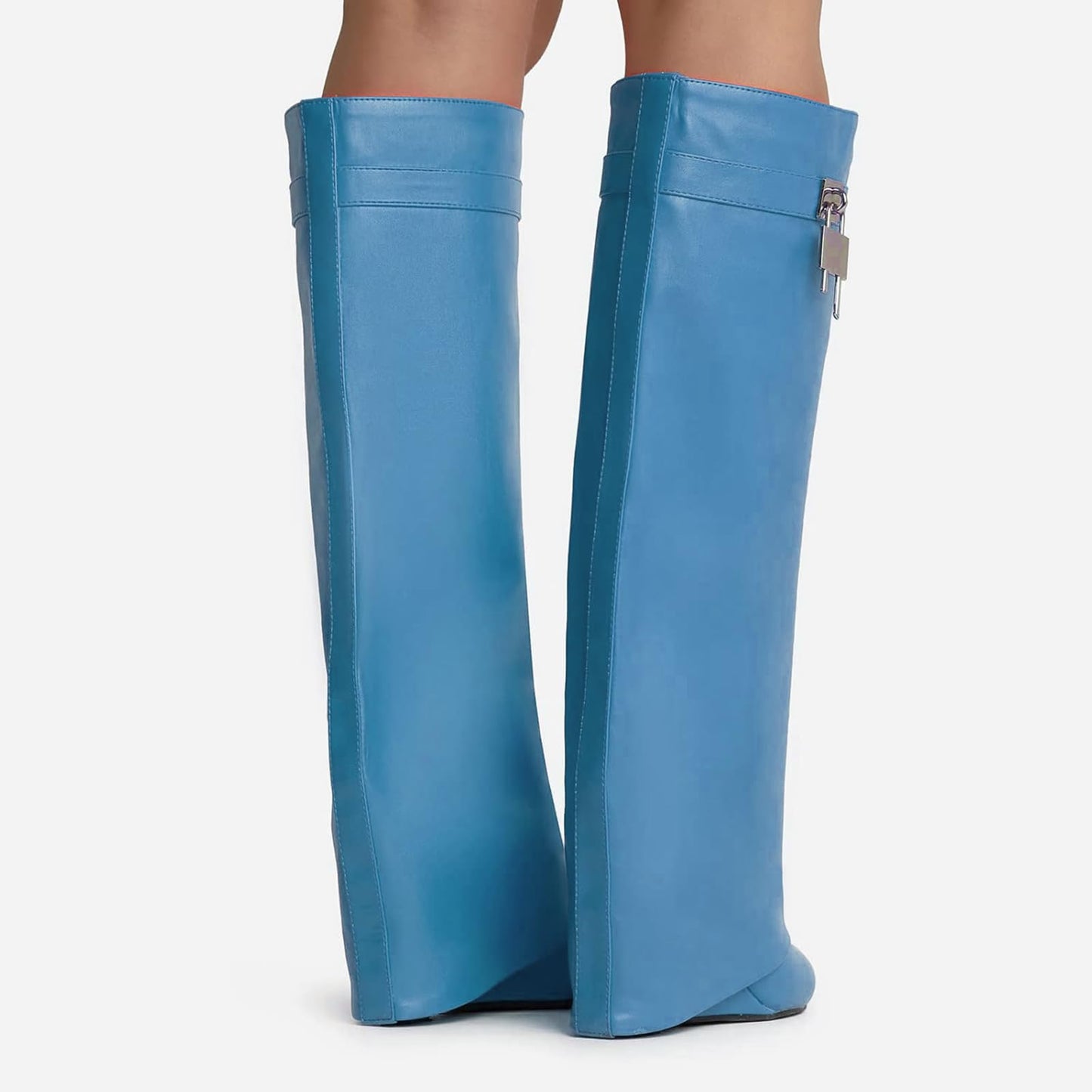 FOLD OVER BOOTS WIDE CALF-WEDGE HEEL KNEE HIGH BOOTS