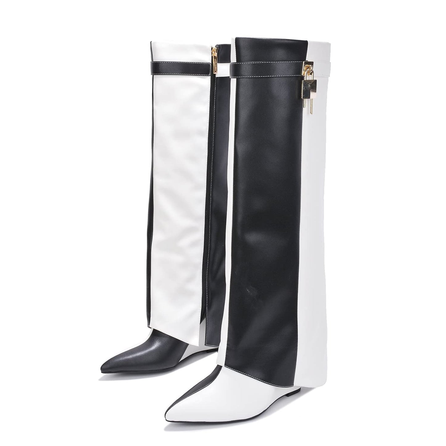 FOLD OVER BOOTS WIDE CALF-WEDGE HEEL KNEE HIGH BOOTS