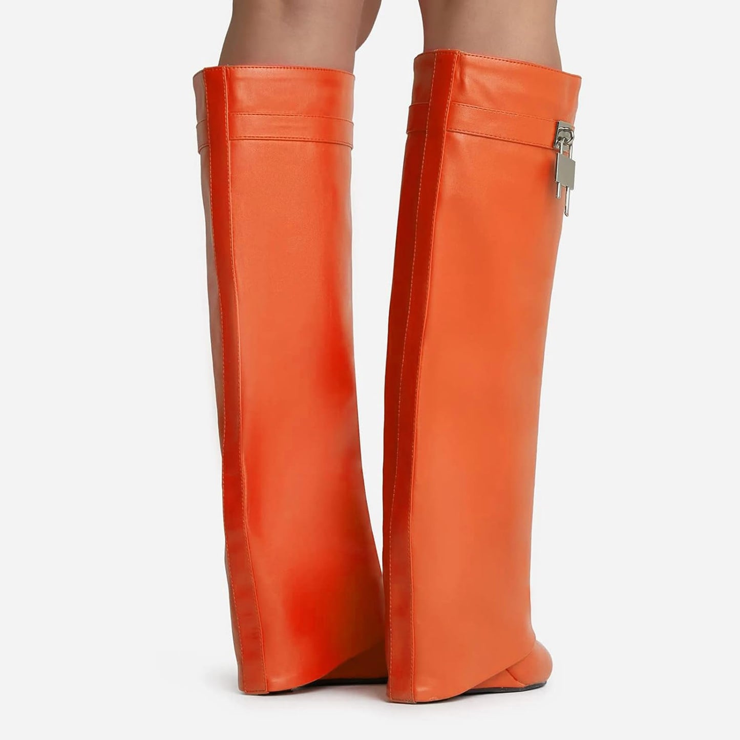 FOLD OVER BOOTS WIDE CALF-WEDGE HEEL KNEE HIGH BOOTS