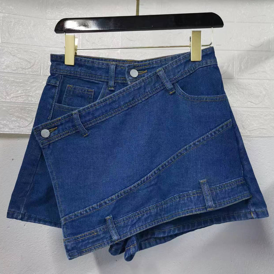 A-LINE HIGH WAIST IRREGULAR DENIM SKORT