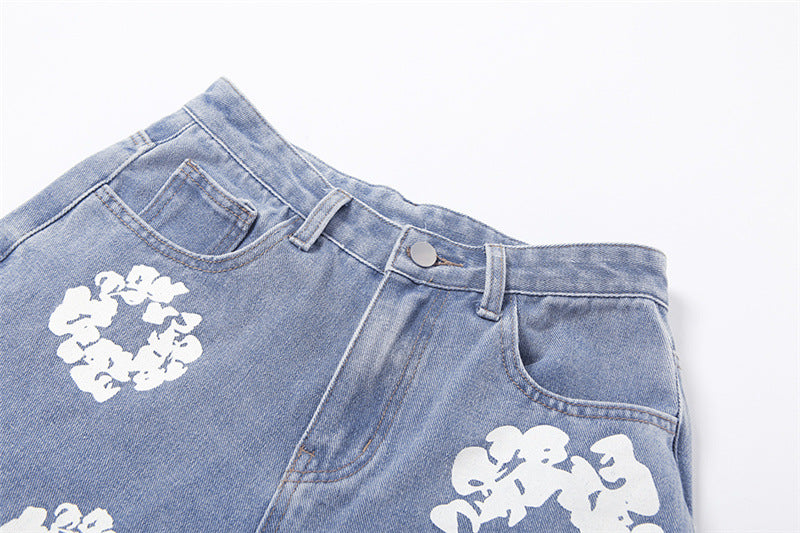 PRINTED HIGH WAISTED CASUAL STRAIGHT JEANS FOR WOMEN