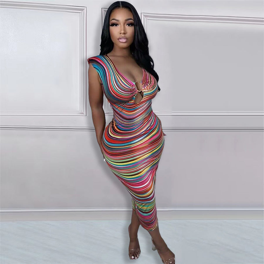 DIGITALLY PRINTED SLEEVELESS SEXY DRESS