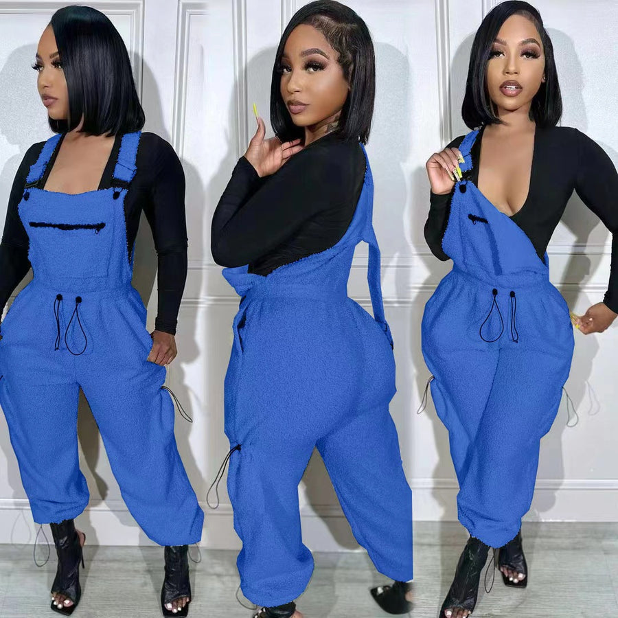 PLUSH LOOSE DRAWSTRING JUMPSUIT