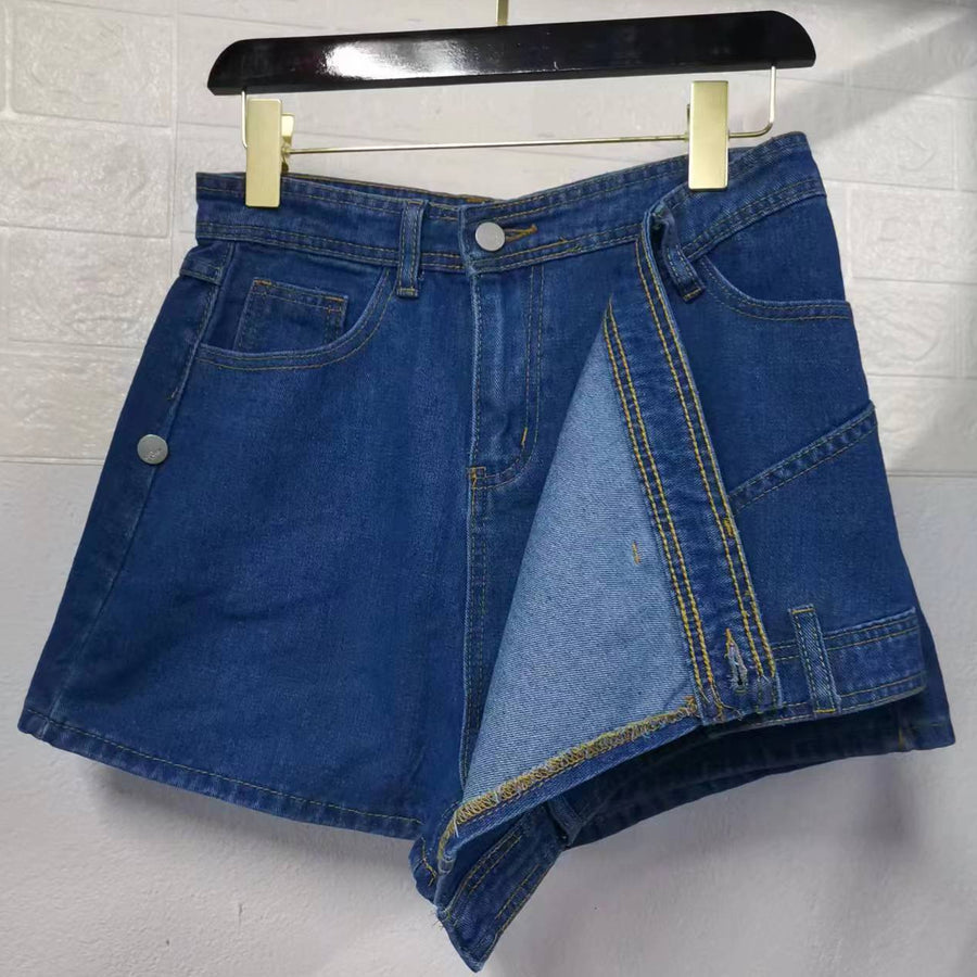 A-LINE HIGH WAIST IRREGULAR DENIM SKORT