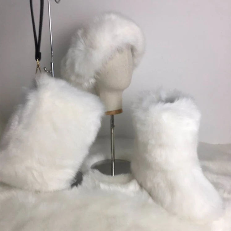 FAUX FUR HEADBAND/BOOTS/BAG SET 3PCS