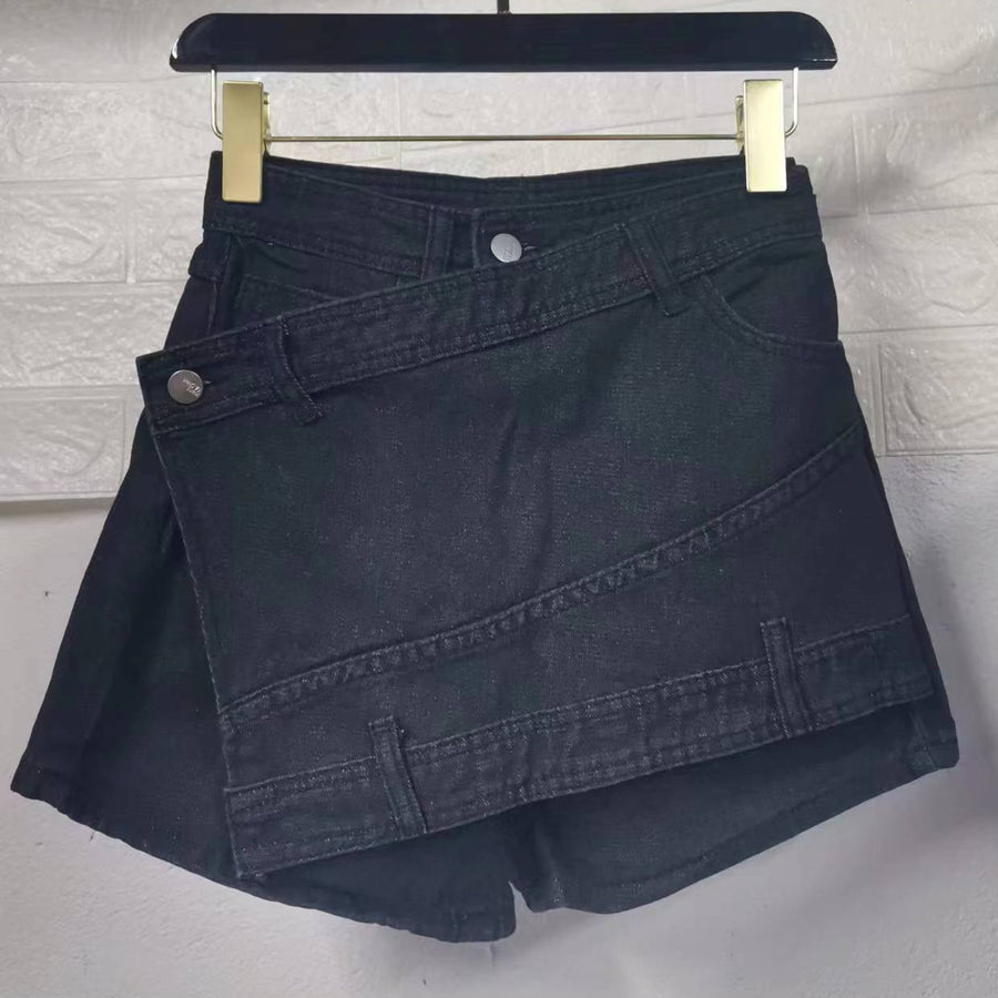 A-LINE HIGH WAIST IRREGULAR DENIM SKORT