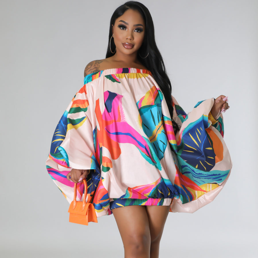 OFF SHOULDER FLORAL LOOSE TUBE TOP PRINTED DRESS - K-ELLE BEAUTY BOUTIQUE